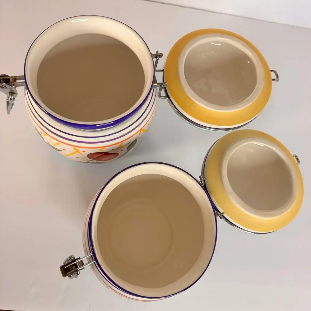 Capriware Michael's Orchard Lot of 2 Multi Color Handpainted Ceramic Canisters